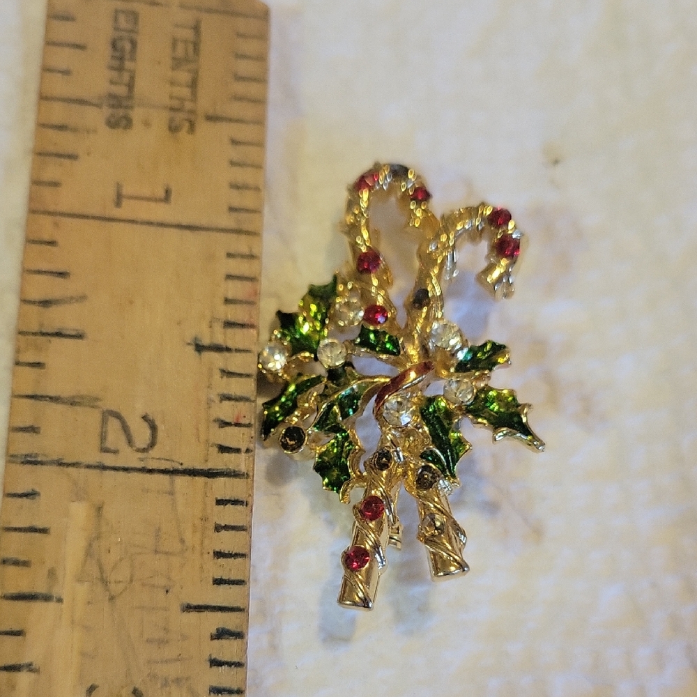 Festive Gold and Green Candy Cane Brooch